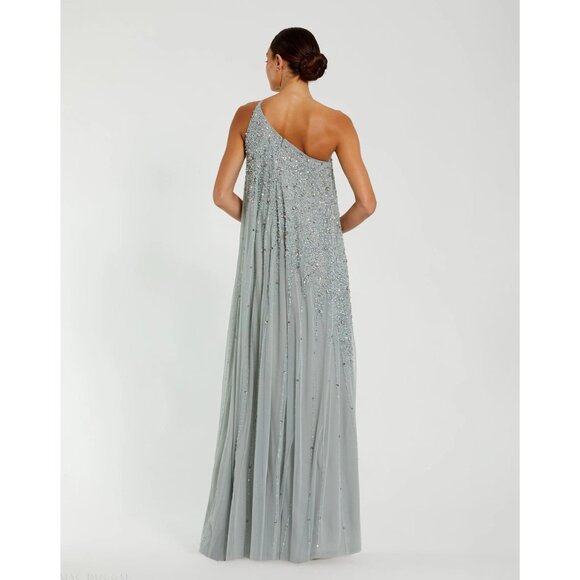 MAC DUGGAL Sage Green One Shoulder Embellished Trapeze A Line Gown Size 14 NEW N - Picture 3 of 5